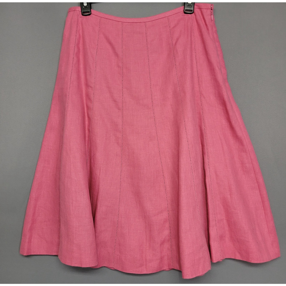Talbots Pure Irish Linen Aline Skirt Women 10 Pink Stitching Zip Cottage Core